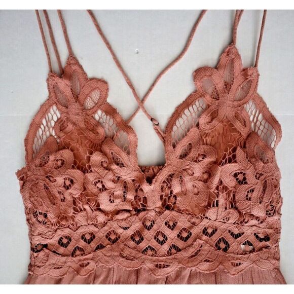 Intimately Free People Women's Sz S Rose Pink Adella Frilled Chemise Slip Dress - Picture 10 of 14